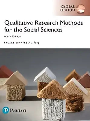 De boekomslag van qualitative research methods for the social sciences global edition heeft een aardetint ontwerp met kleine huisvormige objecten