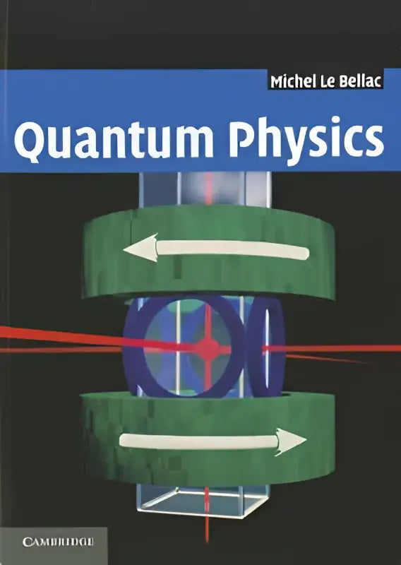 De boekcover toont een groen-blauw quantum physics diagram met rode laserstralen voor een moderne cursus quantum physics
