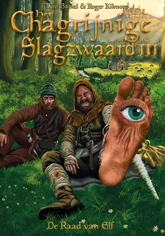 Een fantasieboekencover van uitgeverij macc met een cartoonachtige oversized voet met een felgroene oog roger kilmore theo barkel
