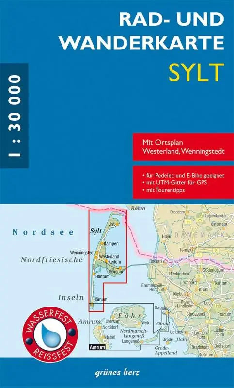 Rad- und Wanderkarte Sylt - Mit Ortsplan Westerland, Wenningstedt