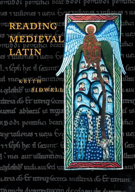 De cover van reading medieval latin toont een middeleeuwse engel met blauwe vleugels en rode halo op een versierde boom
