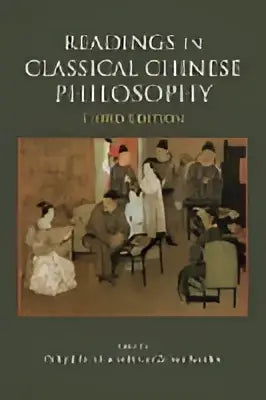 Derde editie boekcover van readings in classical chinese philosophy met klassieke illustratie van geleerden in academische kleding