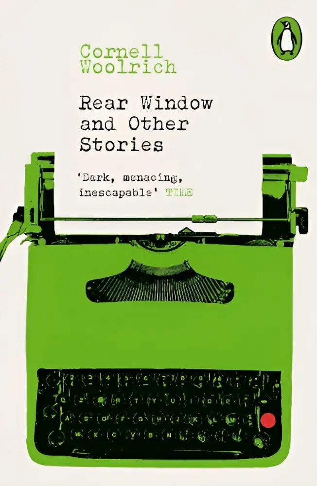 Een levendige limoengroene vintage- stijl typmachine illustratie op de omslag van rear window and other stories