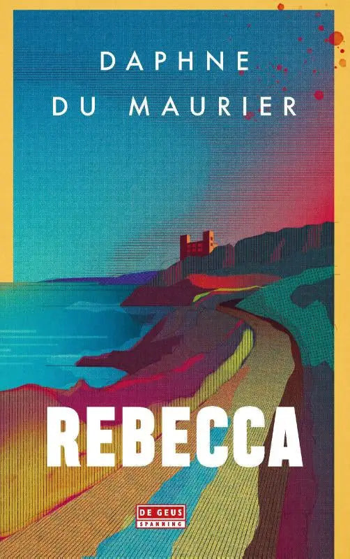 Vibrante geïllustreerde boekomslag voor literaire thriller rebecca van daphne du maurier, uitgegeven door de gruyter