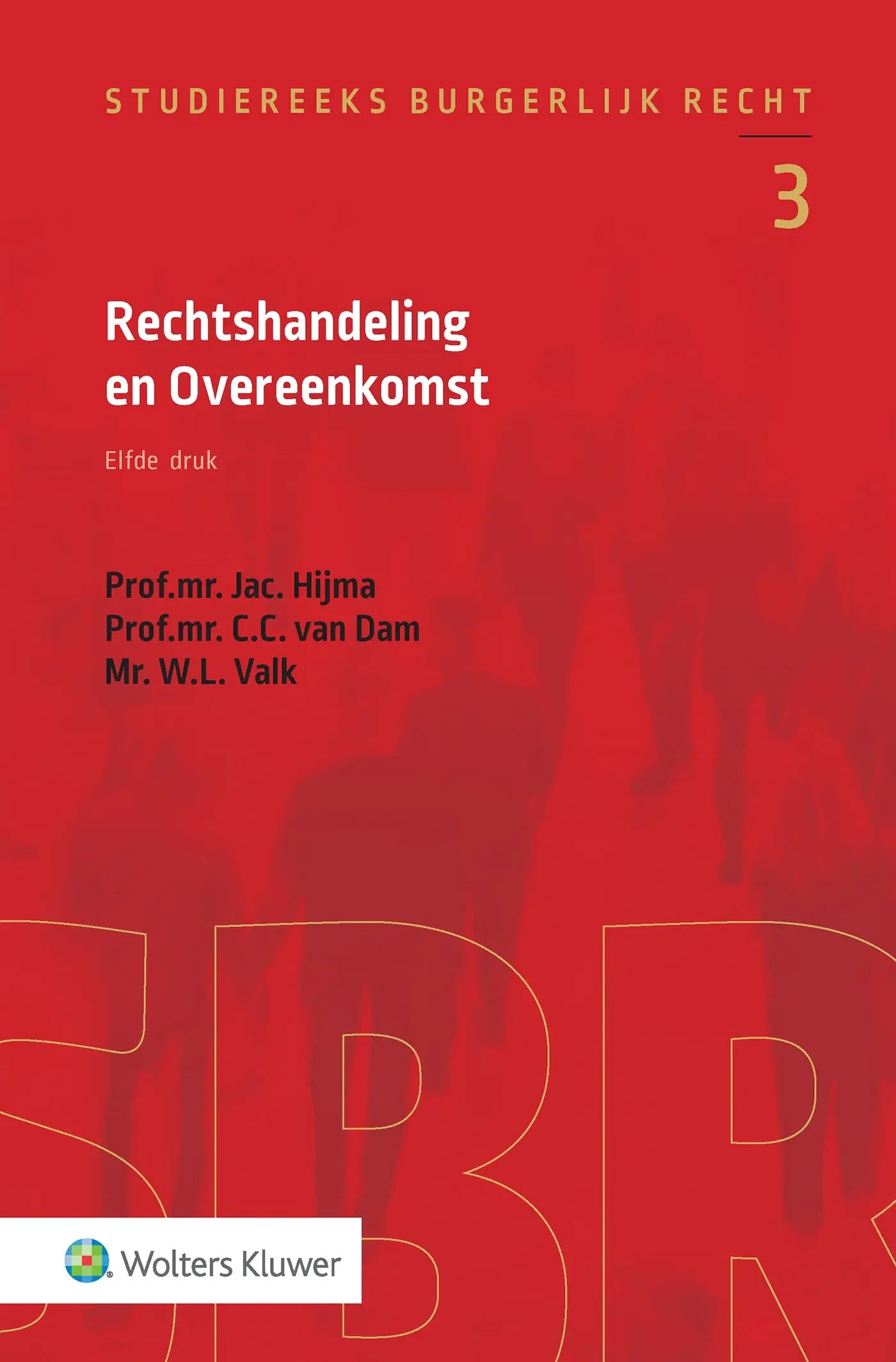 Rood boekrechtshandeling en overeenkomst met witte tekst en grote translucent sbr letters van wolters kluwer nederland