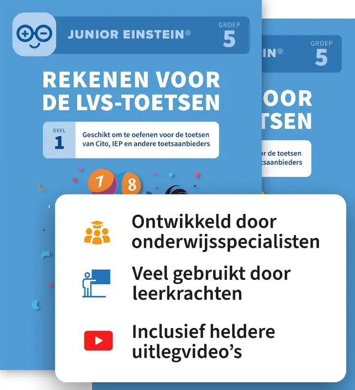 Blauw junior einstein workbook groep 5 voor oefenen rekenen lvs-toetsen set en andere toetsaanbieders