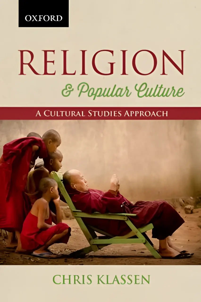 Boekcover van oxford voor religion and popular culture met een oudere monnik in maroon gewaden omringd door jonge monniken