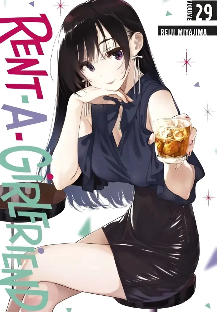 De cover van manga rent-a-girlfriend volume 29 toont een zwarte glanzende minirok met gerafelde details