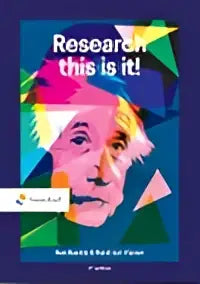 Levendige geometrische pop-art portret van albert einstein op de boekcover research this is it