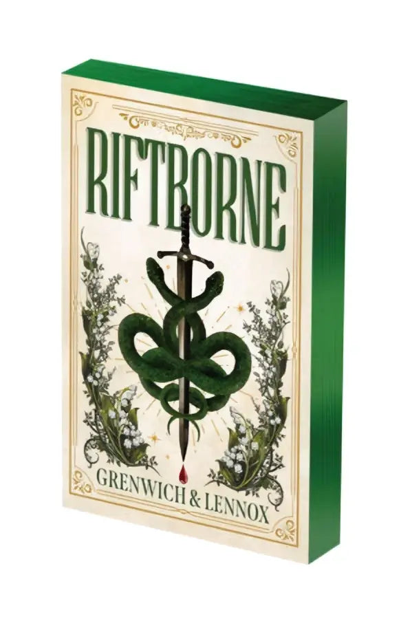 Green and cream-colored special edition riftborne deck by bree grenwich and parker lennox featuring serpent and sword design