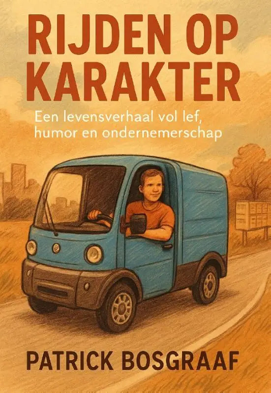 Blauwe bus met een jonge jongen als bestuurder uit rijden op karakter het verhaal van een eigenwijze ondernemer