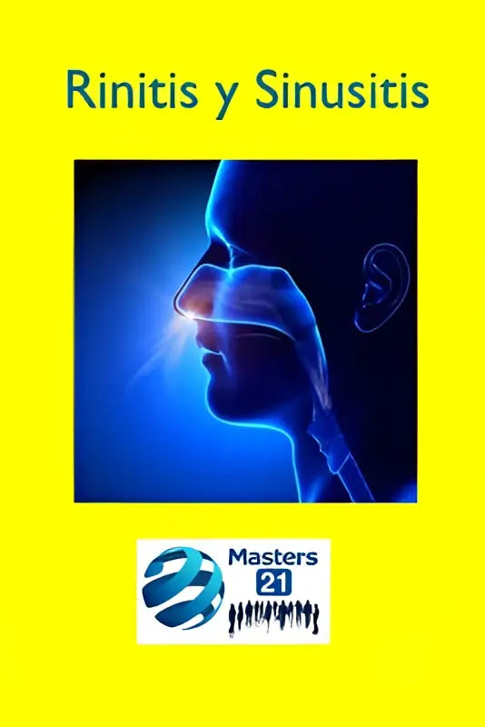 Blauw verlichte anatomische illustratie van hoofd en hals met neusgangen voor rinitis y sinusitis symptomen y remedios naturales