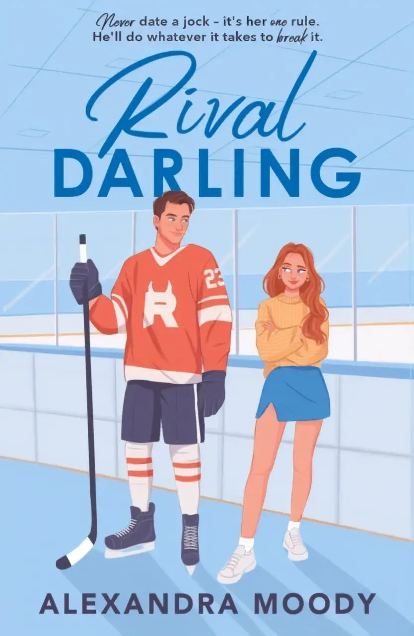 De cover van het boek rival darling van alexandra moody toont een rood geklede hockeyspeler nummer 23 met stick