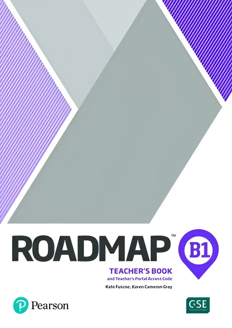 Omslag Pearson Roadmap B1 Teacher’s Book met paars-grijze geometrische panels