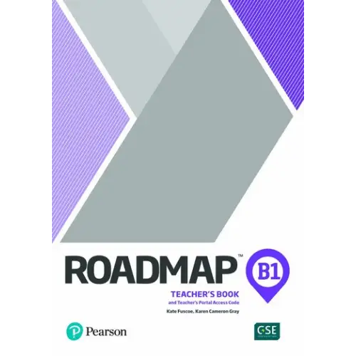 Omslag Pearson Roadmap B1 Teacher’s Book met paars-grijze geometrische panels