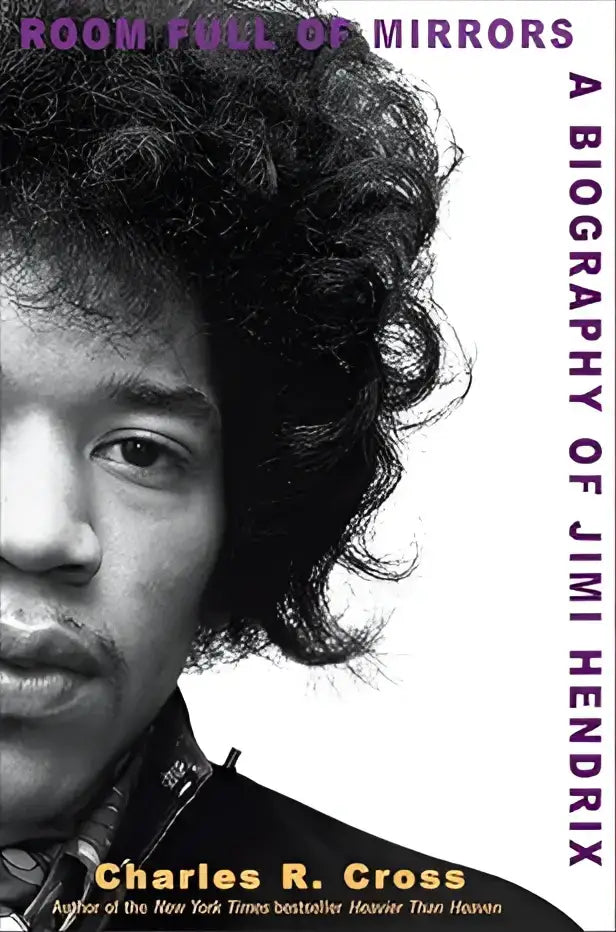 Zwart-wit portret van jimi hendrix op de cover van room full of mirrors een biografie van jimi hendrix door charles r