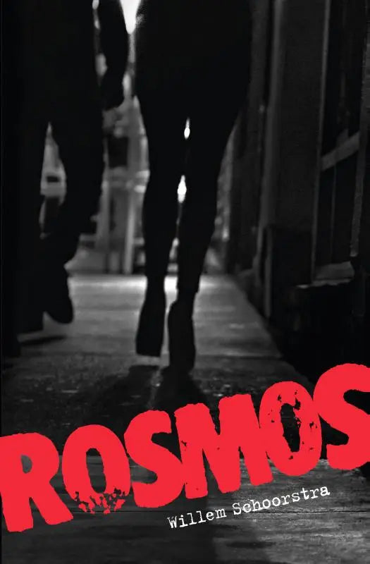 Rode distressed rosmo titel op zwart-wit boekomslag voor product rosmo