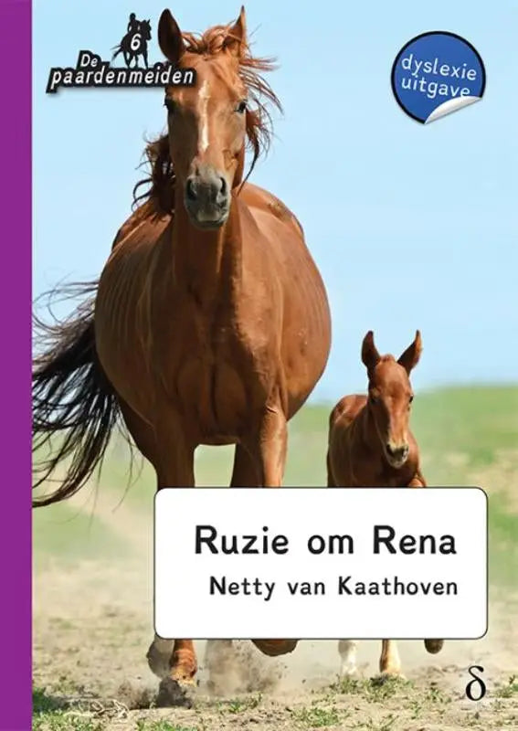 Een levendig bruin paard en zijn veulen galopperen door een zonovergoten veld in paardenmeiden deel 6 ruzie om rena
