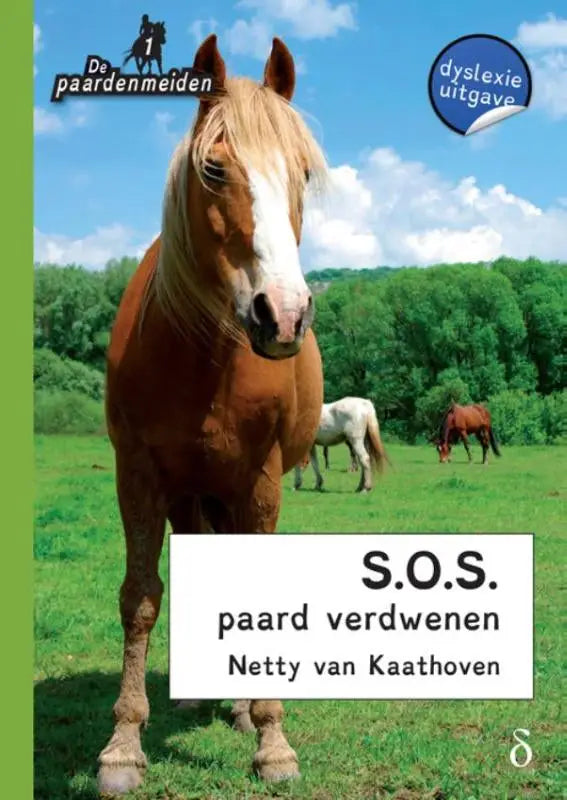 Een bruin paard met een witte bles en lange blonde manen in een groen veld in paardenmeiden deel 1 paard verdwenen