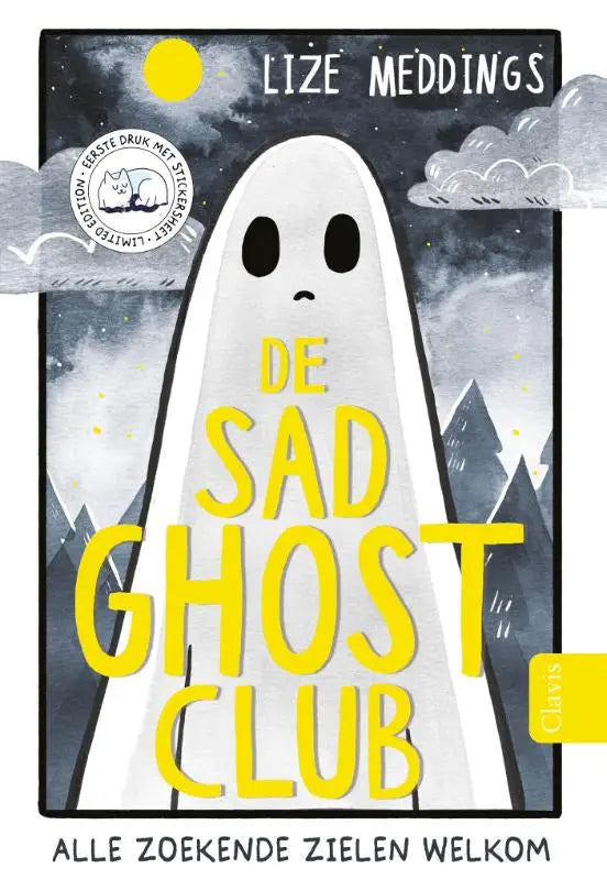 De sad ghost club product met witte cartoon spook met zwarte ogen en droevige uitdrukking op de omslag