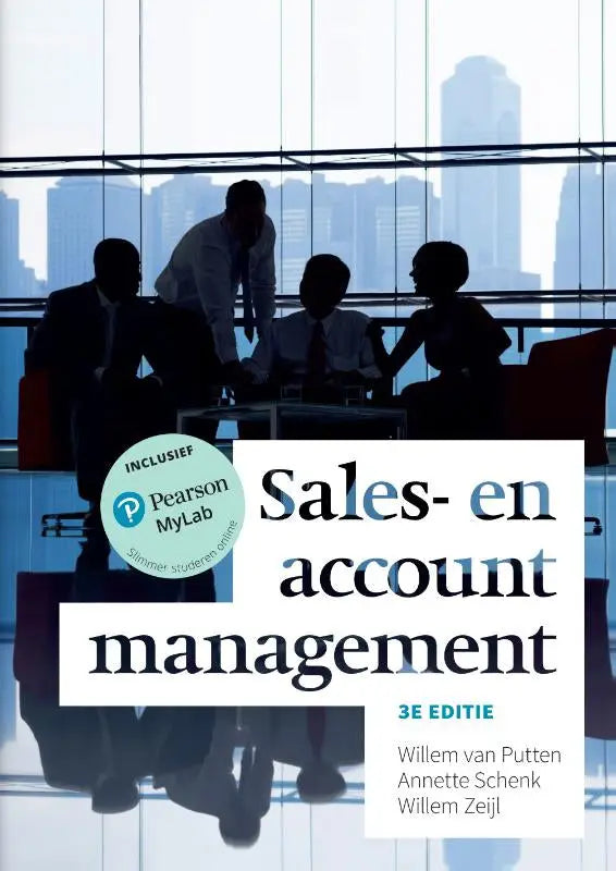 De boekcover van sales- en accountmanagement door willem van putten annette schenk en willem zeijl in blauw en wit
