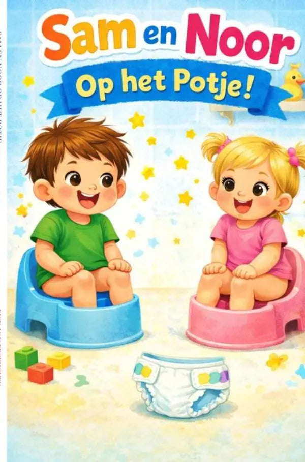 Witte luier met kleurrijke, patroonrijke tabs en blauwe rand voor spelenderwijs leren zindelijk met sam en noor