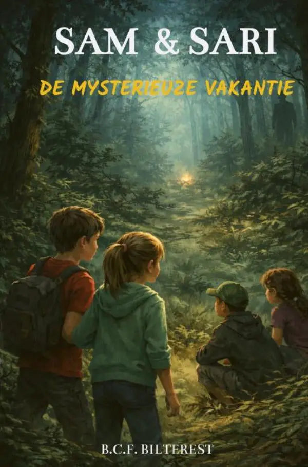 De boekomslag toont sam & sari deel 1 met de mysterieuze vakantie in witte en gele letters voor jonge lezers