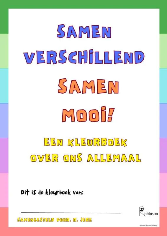 Kleurboek samen verschillend samen mooi met kleurrijke omslag en speelse tekst in blauw en oranje voor jonge lezers