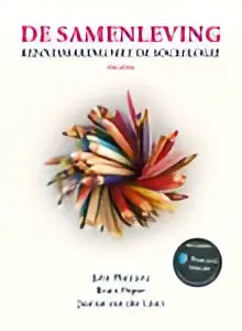 Boekcover van de samenleving met abstracte oranje rode patronen geschikt voor hoger onderwijs door bram peper john macionis