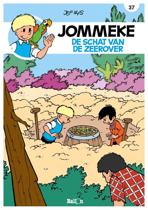Jommeke strips algemeen comic cover by jef nys featuring a wooden barrel with green peas in a colorful outdoor scene