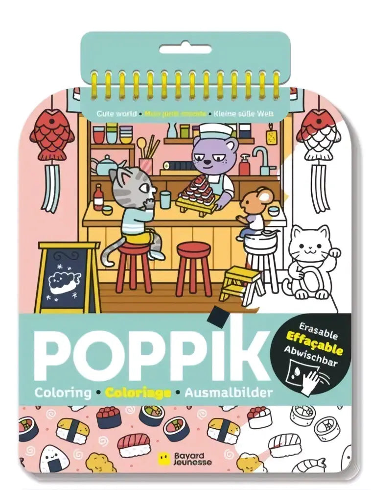 Schattige wereld poppik uitwisbare kleurblokken kleurboek met roze en witte katten in sushi winkel van hervé sécher