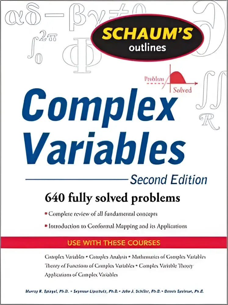 Schaum’s outline of complex variables 2nd edition textbook with white cover featuring blue and black text
