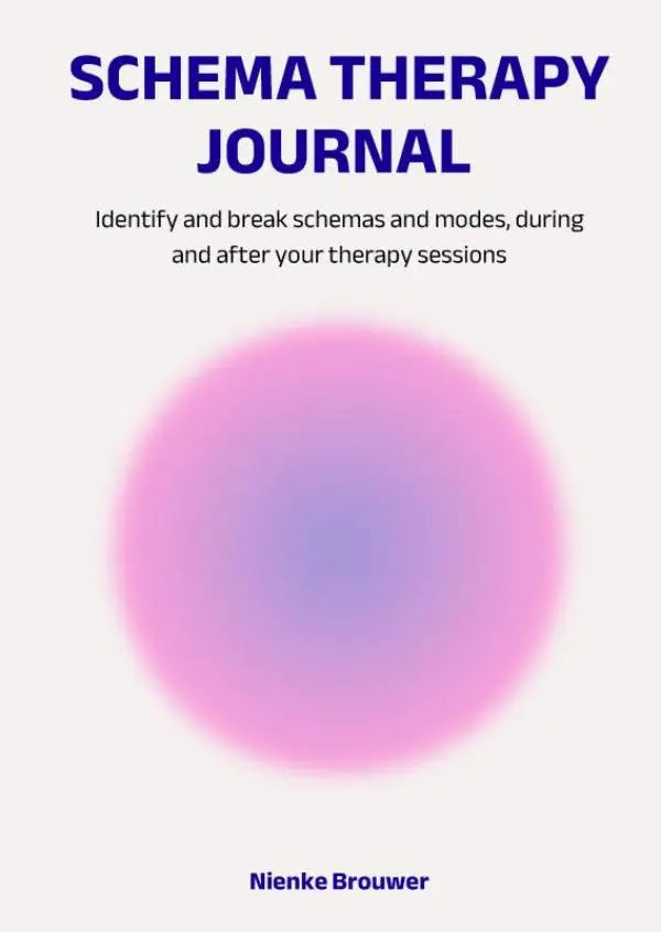 Een zachtroze en paarse gradientcirkel op de minimalistische cover van het schema therapie journal om schemas te identificeren en te doorbreken