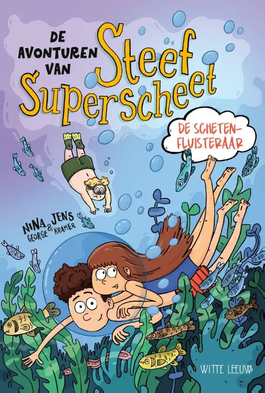 De kleurrijke nederlandstalige hardcover van steef superscheet de avonturen met nina george toont vrolijke onderwaterillustraties