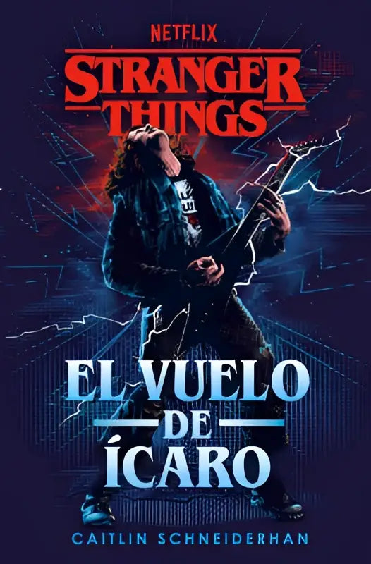 De cover van stranger things van schneiderhan toont een donkere elektrische gitaar met bliksemschichten