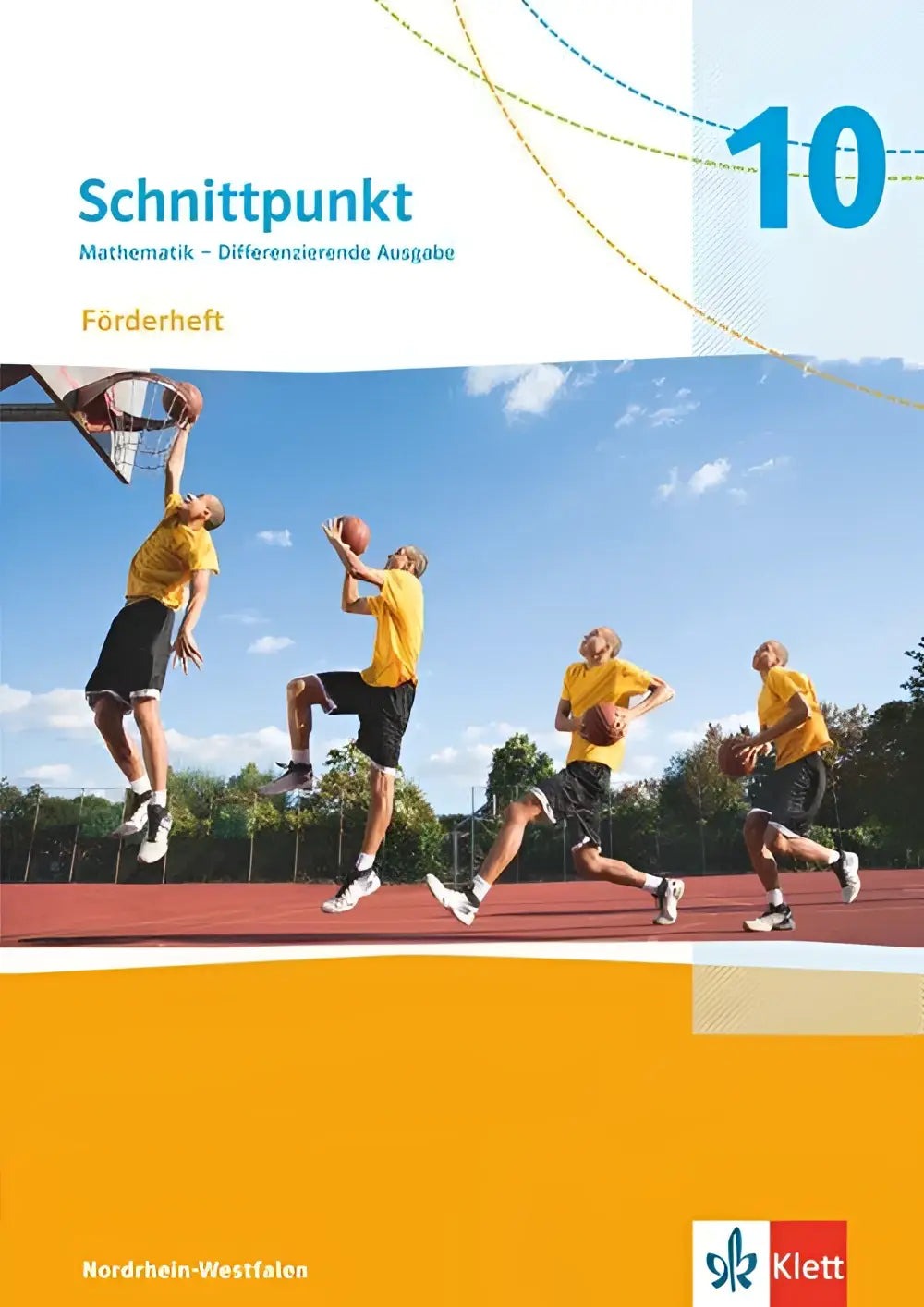 Cover of schnittpunkt mathematik 10 differenzierende ausgabe with basketball players on red court and lösungsheft klasse