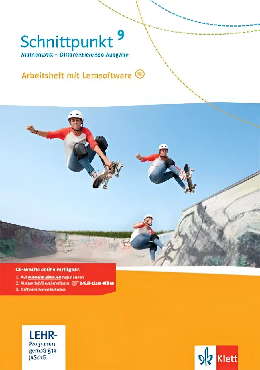 De cover van schnittpunkt mathematik 9 arbeitsheft mit lösungsheft toont een skateboarder tegen een blauwe lucht