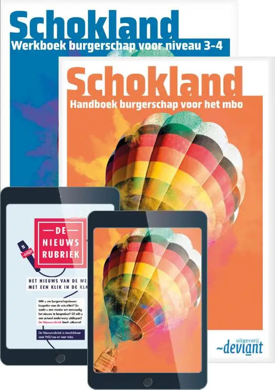 De schokland niveau 3-4 startpakket met handboek en werkboek toont twee kleurrijke boeken met een luchtballon op de cover