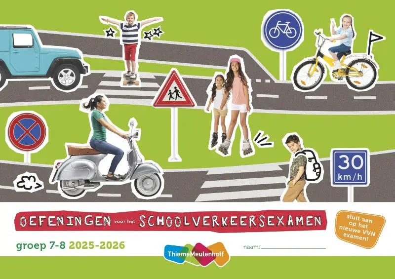 Zilveren step met bruine zitting en zwarte stuurknuppels voor schoolverkeersexamen gebruik