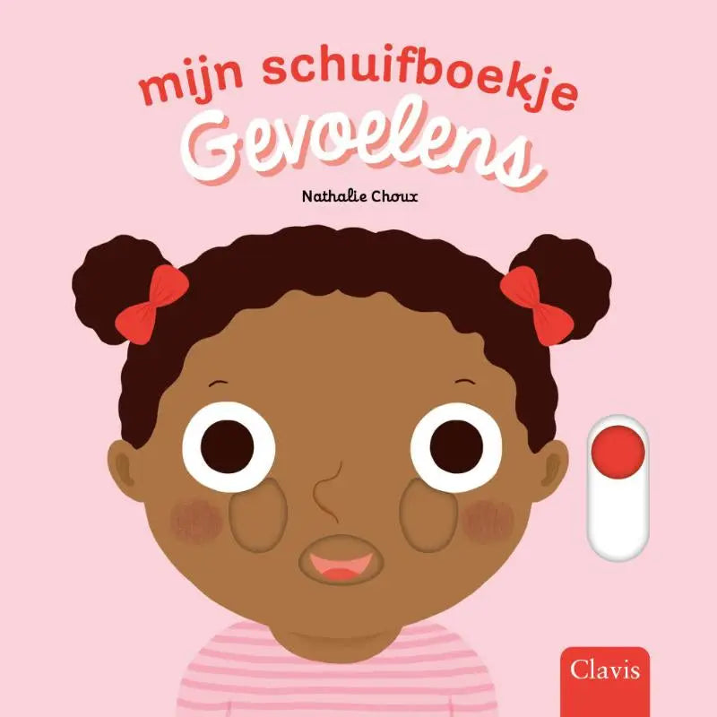 Pink interactieve kinderboek cover met cartoon meisje door nathalie choux mijn schuifboekje gevoelens clavis bvba