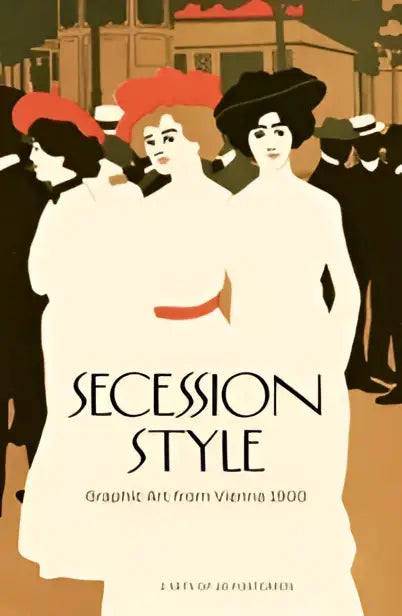 Vintaig-stijl kunstboek secession style met kunst uit wenen 1900 en elegante illustraties van vrouwen in wit en rood