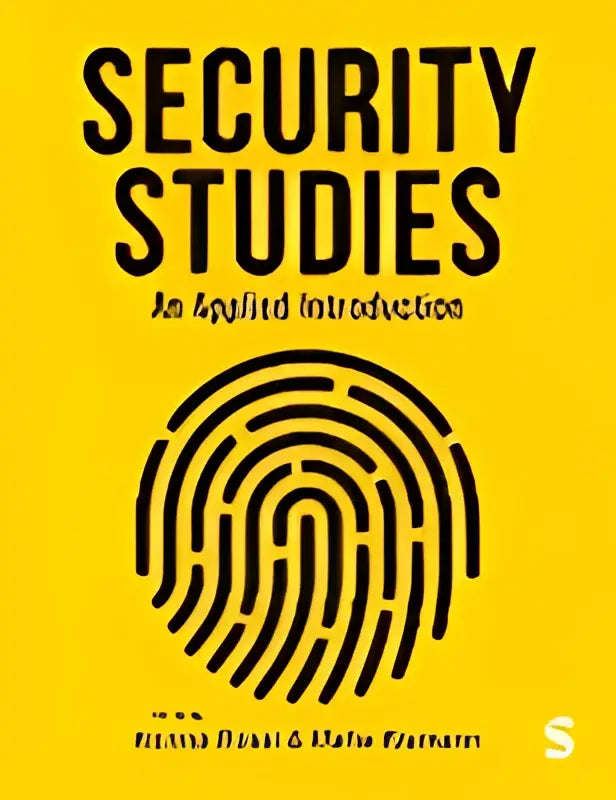Gele boekcover van security studies een applied introduction met zwarte tekst en vingerafdruk ontwerp voor empirische security