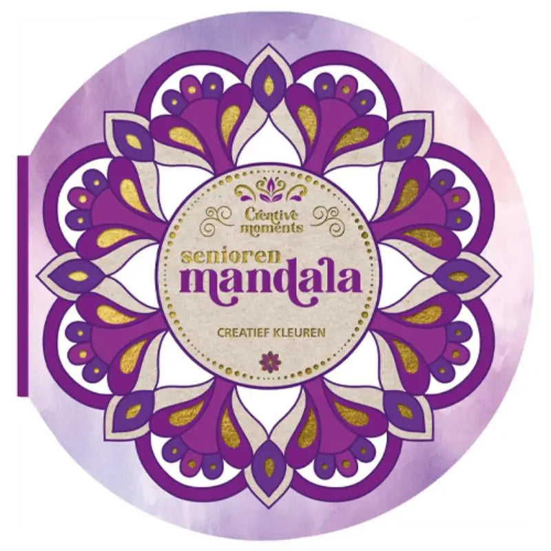 Senioren mandala creatief kleuren boek met paarse en gouden mandala thema van creative moments