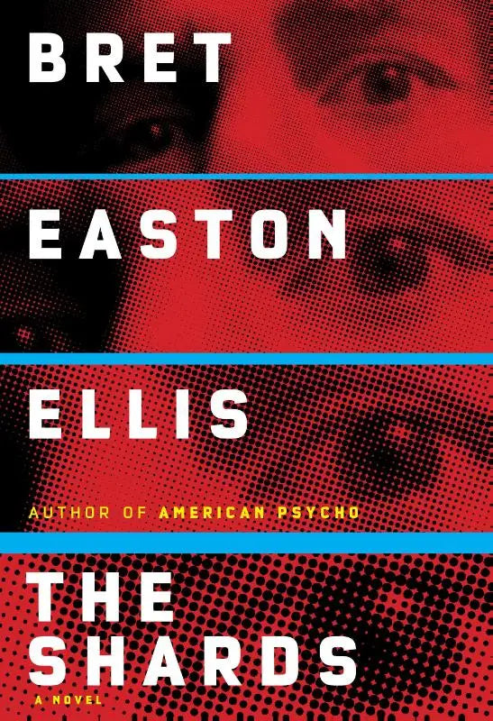 Rode en zwarte halftone cover van de roman shards door bret easton ellis met titel duidelijk zichtbaar