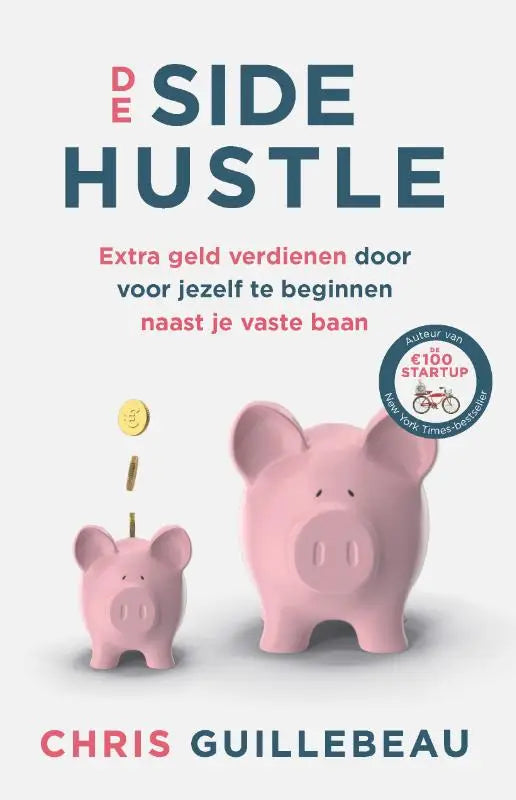 Roze keramische spaarvarken met munt die in de gleuf valt voor de side hustle om extra geld te verdienen naast werk