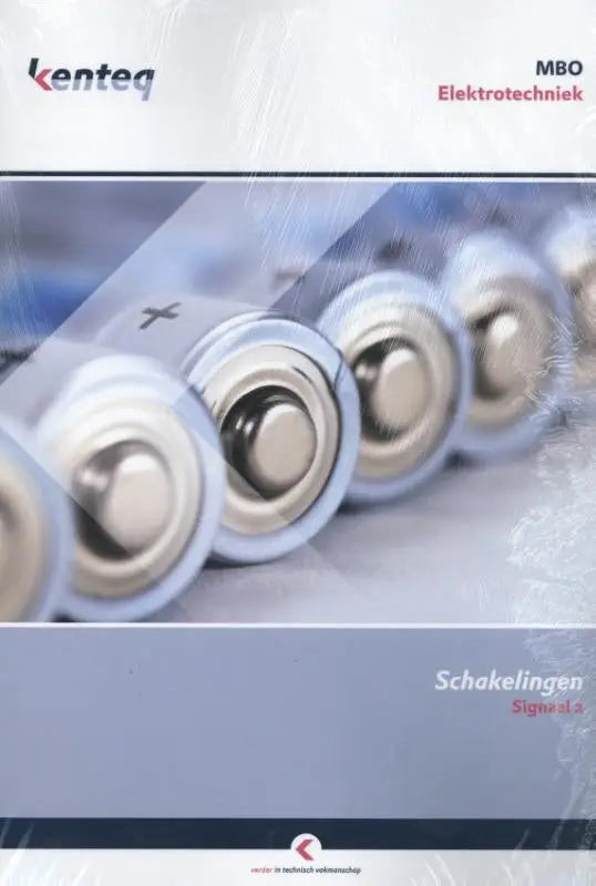 Een rij cilindrische signaalbatterijen met metalen bovenkant en lichtblauwe kunststof behuizing in lijnformatie