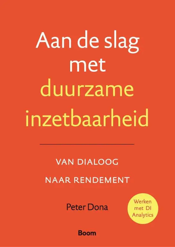 Oranje boekomslag met witte en gele tekst van aan de slag met duurzame inzetbaarheid door peter dona
