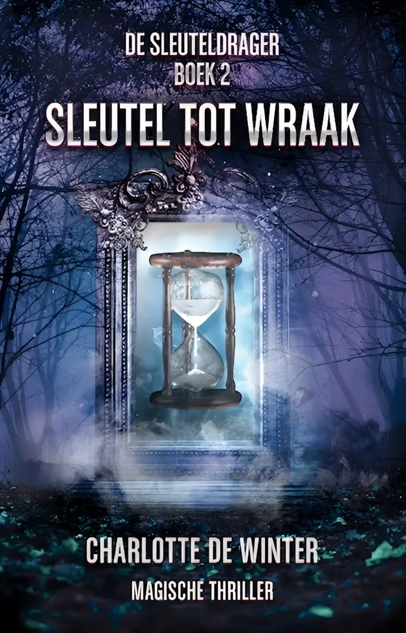 Een donkere, sierlijk omlijste zandloper met glazen lichaam en houten basis als sleutel tot wraak product