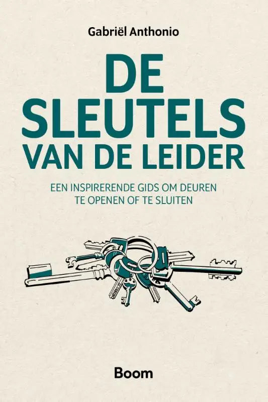 Teal gekleurde geïllustreerde sleutelhanger met meerdere sleutels op beige achtergrond voor inspirerende gids