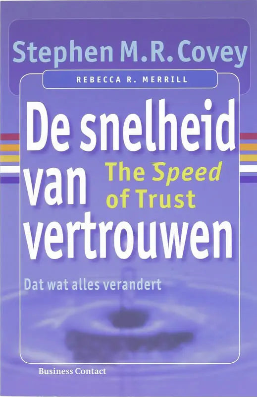 Purple boekcover van de snelheid van vertrouwen met witte en gele tekst op paars verloop achtergrond in alles verandert product